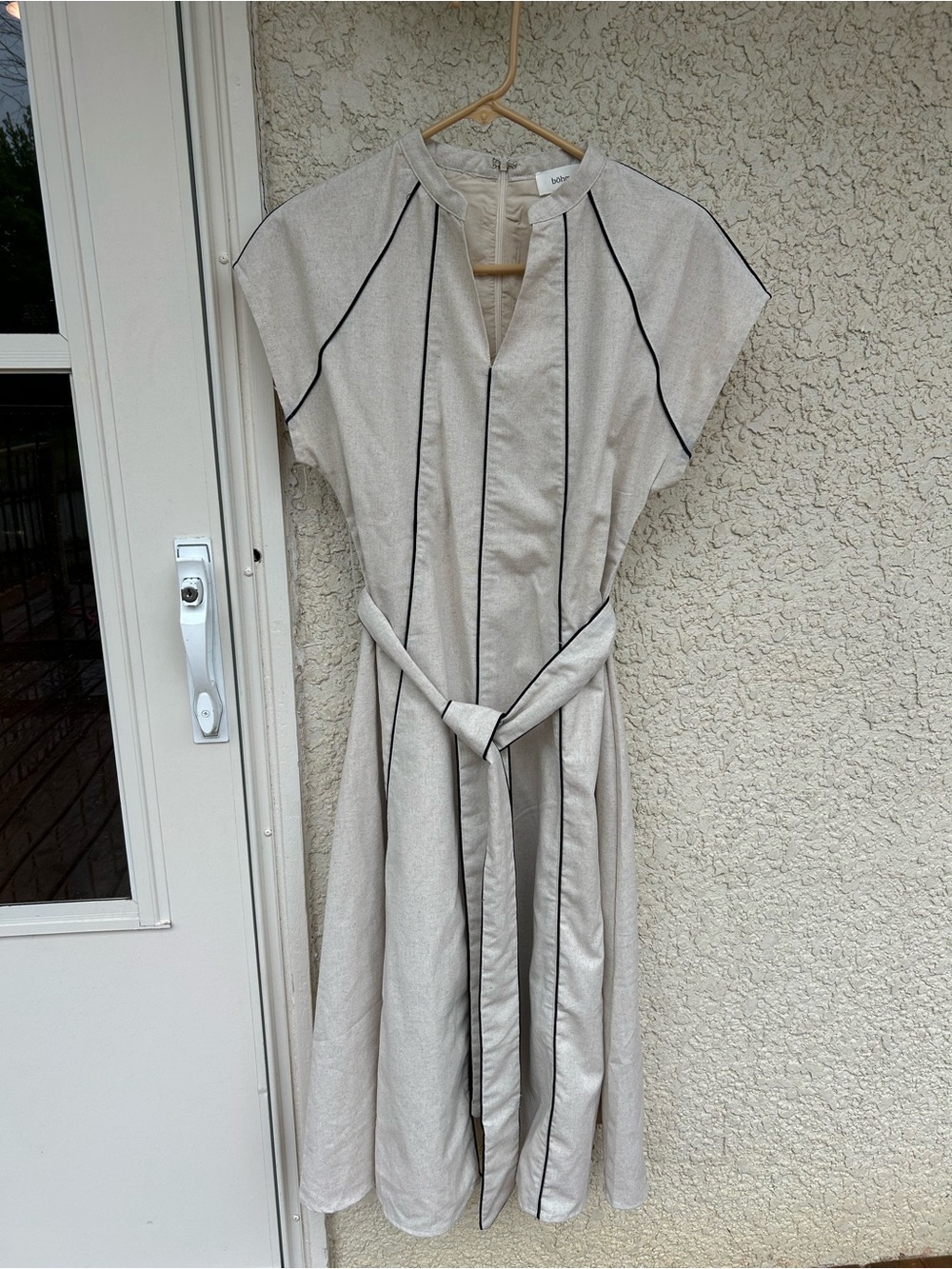 bohme Taupe Midi Dress with Black Piping